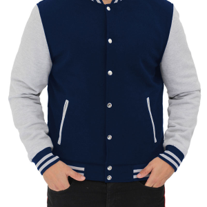 Navy Blue and Gray Varsity Fleece Jacket
