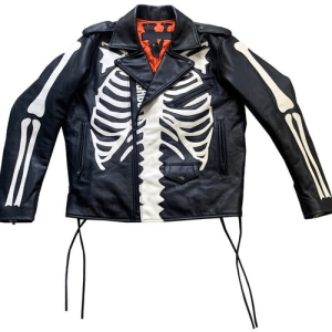 Neighborhood X Vlone Skeleton Black White Leather Jacket