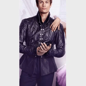 Nicholas Galitzine Cinderella 2021 Prince Robert Black Leather Jacket