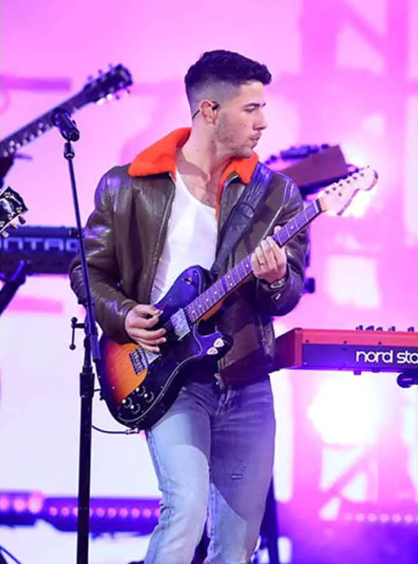 Nick Jonas BBMAs 2021 Jonas Brothers Leather Jacket with Fur Collar
