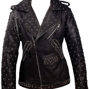 North Dakota Studded Biker Black Leather Jacket