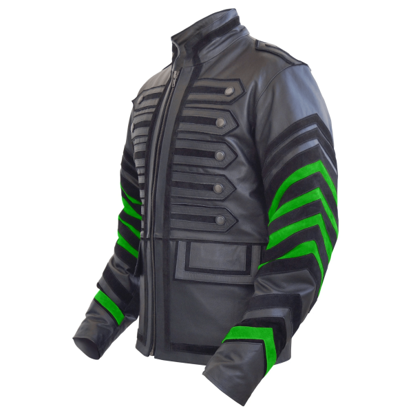 Nwt Stylish Miltary Striped Black Leather Jacket - Image 3