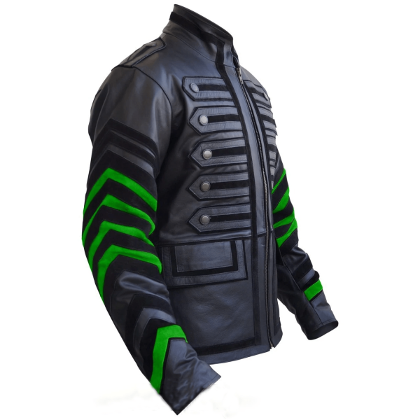 Nwt Stylish Miltary Striped Black Leather Jacket - Image 2
