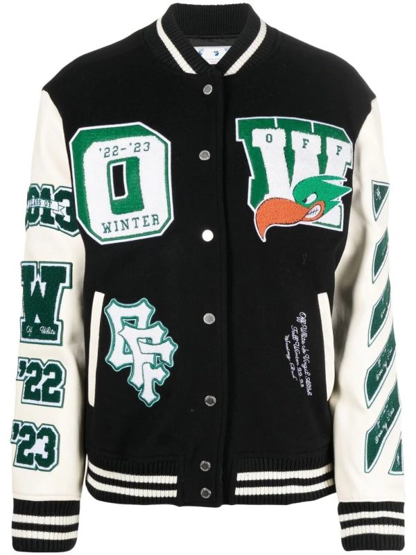 Off-white Embroidered Patches Varsity Jacket