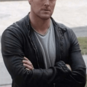 Olly Sas Red Notice 2021 Owain Yeoman Leather Jacket