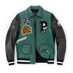 Patched Splicing Bomber Varsity Leather Jacket