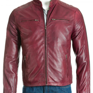 Pepsi Red Tab Collar Biker Stripe Leather Jacket