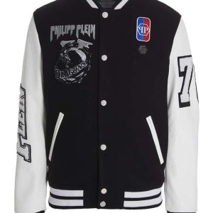 Philipp Plein White black Varsity Jacket