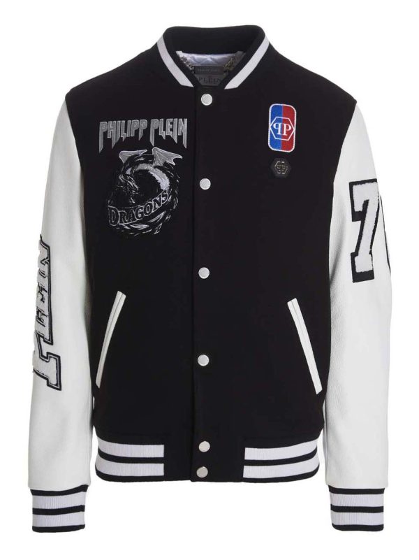 Philipp Plein White black Varsity Jacket