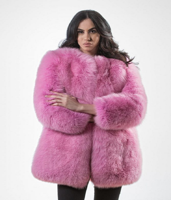 Pink Fluffy Fox Fur Jacket