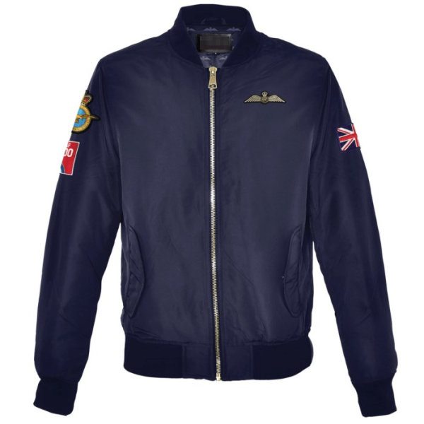 Raf 100 Flight Printed Blue Bomber Satin Jacket