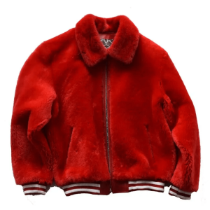 Red Faux Fur Varsity Bomber Jacket