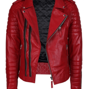Red Quilted Leather Jacket