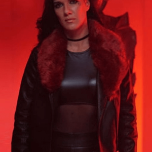 Rhona Acceleration Natalie Burn Fur Collar Black Leather Jacket