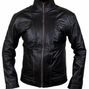 Rivet Faded Seams Biker Black Leather Jacket