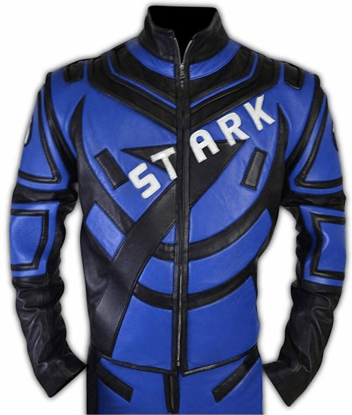Robert Downey Iron Man 2 Tony Stark Blue Biker Leather Jacket