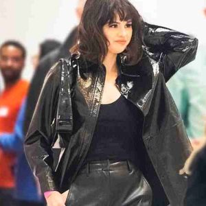 Selena Gomez Shiny Leather Jacket