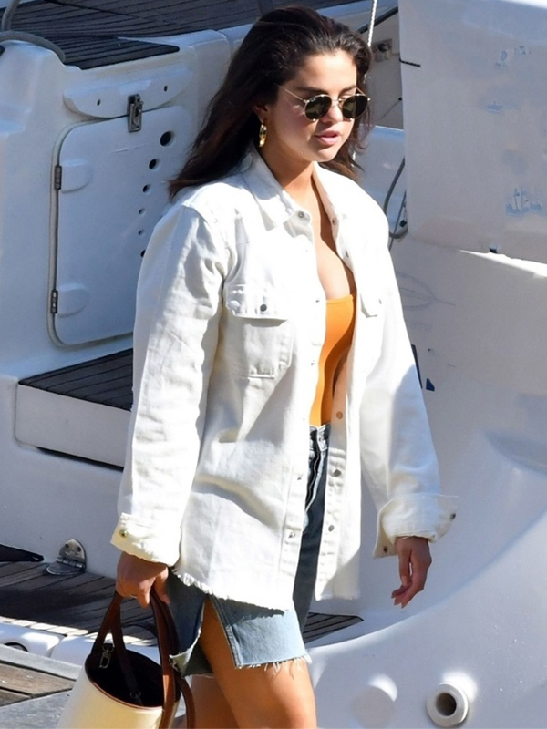 Selena Gomez White Cotton Jacket