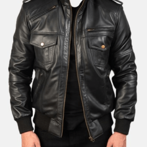 Shadow Black Bomber Leather Jacket