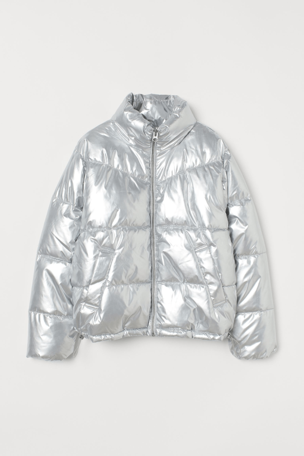 Silver Boxy Puffer Jacket