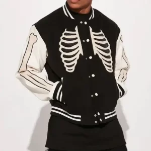Skeleton Black White Varsity Jacket