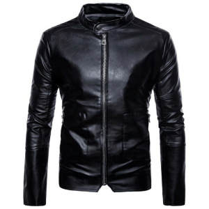 Slim Fit Stand Collar Leather Jacket