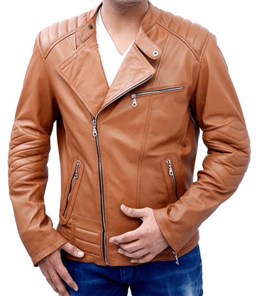 Slims Tan Biker Leather Jacket