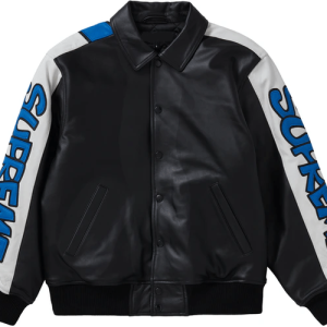 Smurfs Supreme Black Varsity Leather Jacket