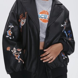 Space Jam Printed Leather Jacket