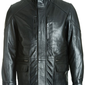 Stand Up Collar Black Leather Jacket