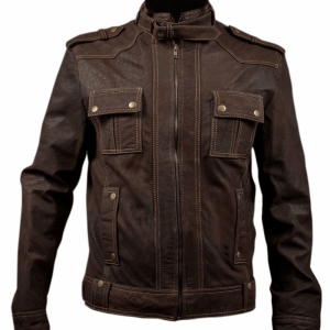 Stone Wash Slim Fit Brown Leather Jacket