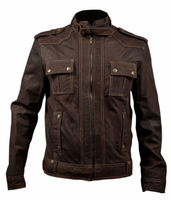 Stone Wash Slim Fit Brown Leather Jacket