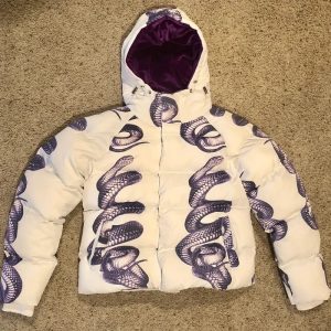 Streetwear White Royal Purple Snake Velvet Interior Puffer Jacket