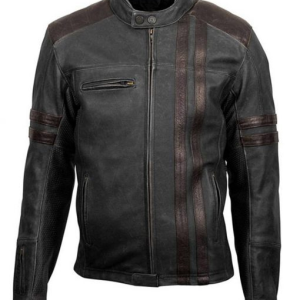 Striped Sas Cafe Racer Leather Jacket
