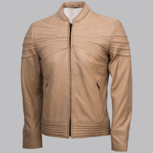 Stripes Beige Fashion Leather Jacket