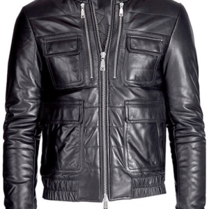 Stylish Double Pocket Biker Leather Jacket