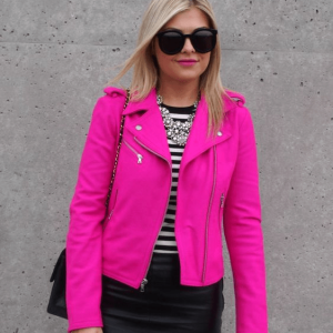 Stylish Ladies Pink Motorcycle Leather Jacket