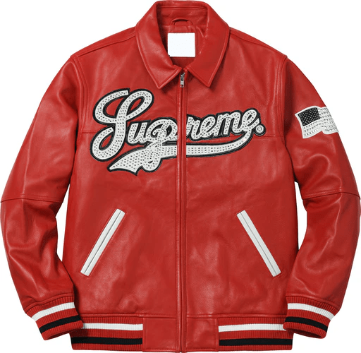 Supreme Uptown Studded Red Varsity Leather Jacket