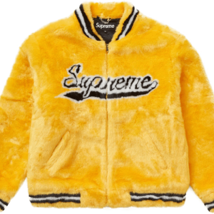 Supreme Yellow Faux Fur Varsity Jacket