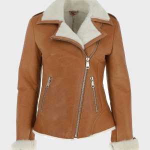 Tan Brown Shearling Leather Jacket