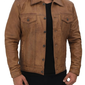Tan Trucker Leather Jacket