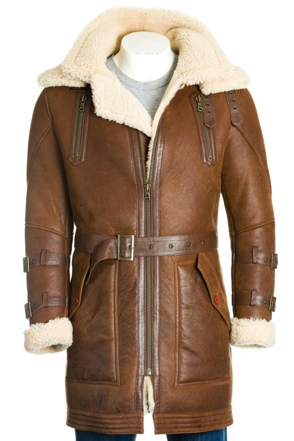 Tan Warm Merino Sheepskin Trench Leather Coat