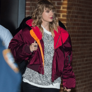 Taylor Swift Burgundy Bomber Satin Jacket