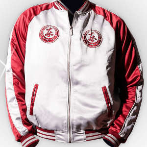 The Dragon Of Dojima Red & White Unisex Varsity Jacket