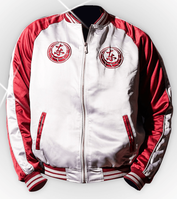 The Dragon Of Dojima Red & White Unisex Varsity Jacket
