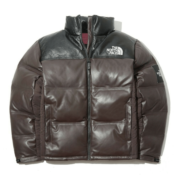 The Norths Face Nuptse Down Black Leather Jacket