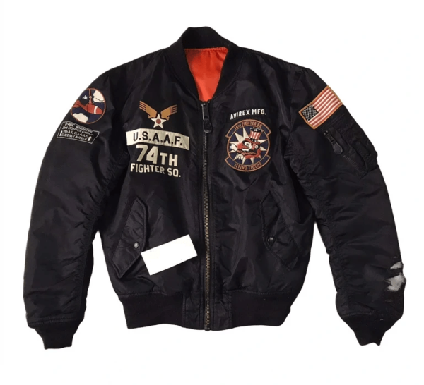 Tiger 74th Fighter Sq Avirex Flying Bomber Satin Jacket With Printed Patches
