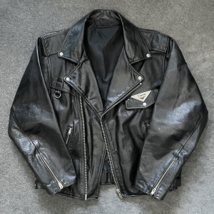 USA 70s Prada Black Bikers Leather Jacket