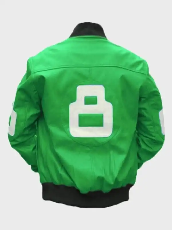 Unisex 8 Ball Green Bomber Leather Jacket