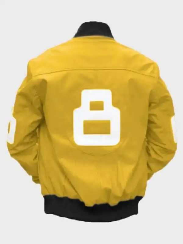 Unisex 8 Ball Yellow Bomber Leather Jacket
